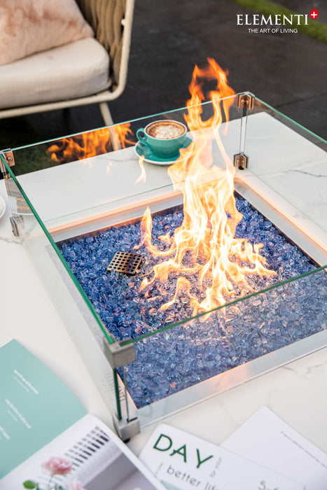 Elementi Plus Bianco White Marble Porcelain Fire Table