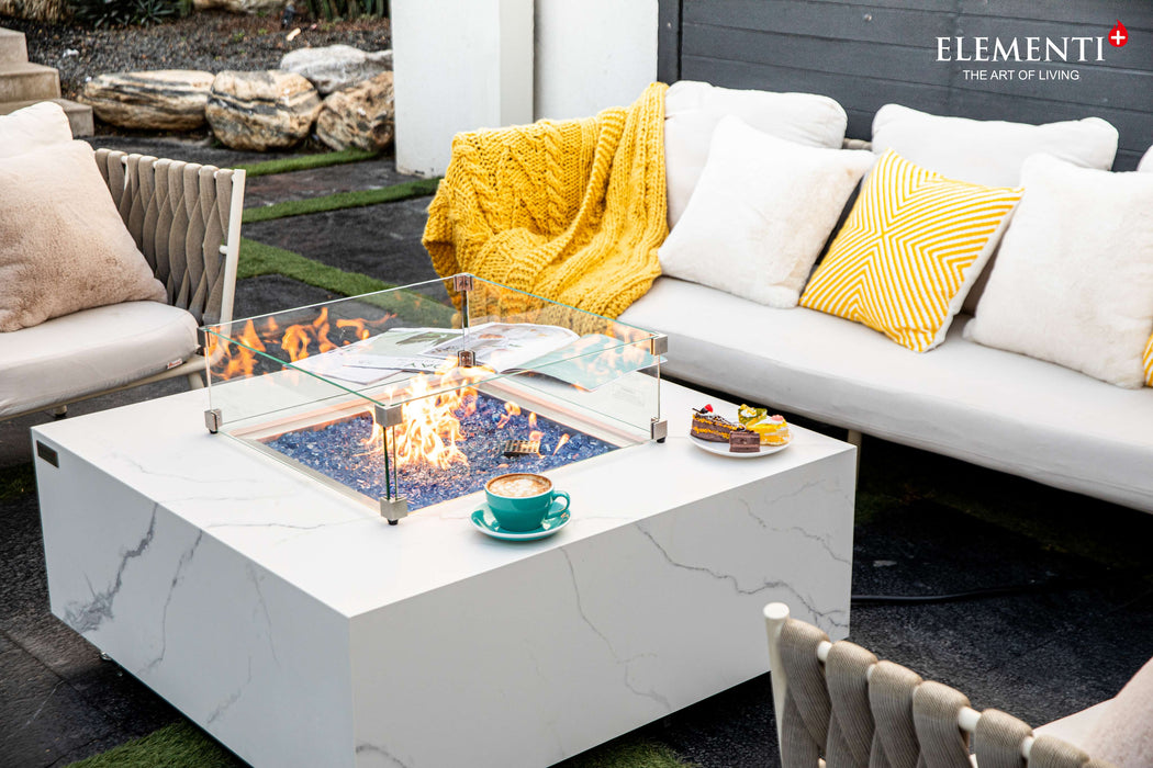 Elementi Plus Bianco White Marble Porcelain Fire Table