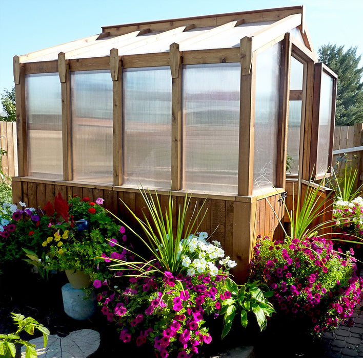 Cedar Greenhouse | 8×8 with flowers outside