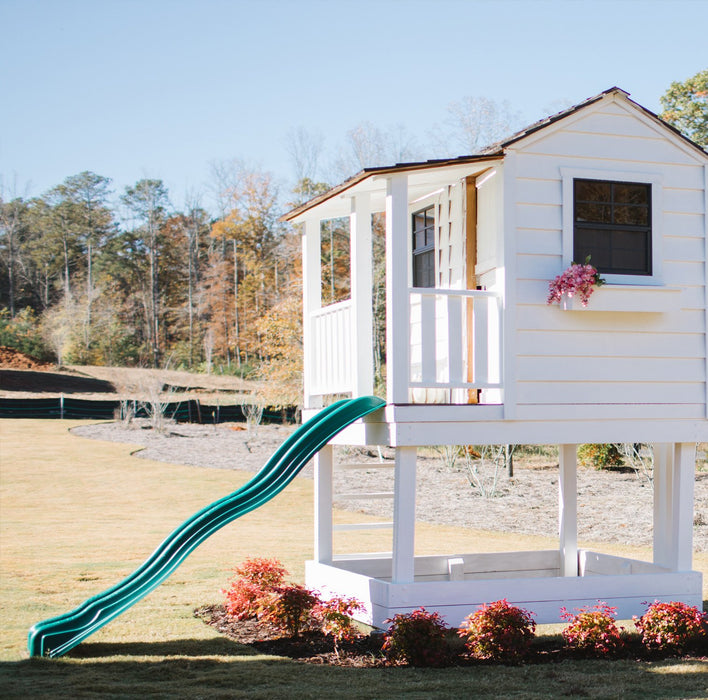 white Little Cedar Playhouse & Sandbox 6x6