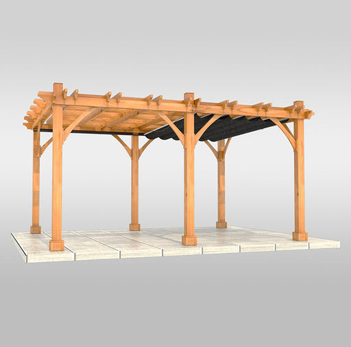 A rendered image of the Outdoor Living Today Pergola with Retractable Canopy on a light gray background
