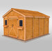 rendered image of the Outdoor Living Today Space Master Storage Shed with Double Doors with shingle roof