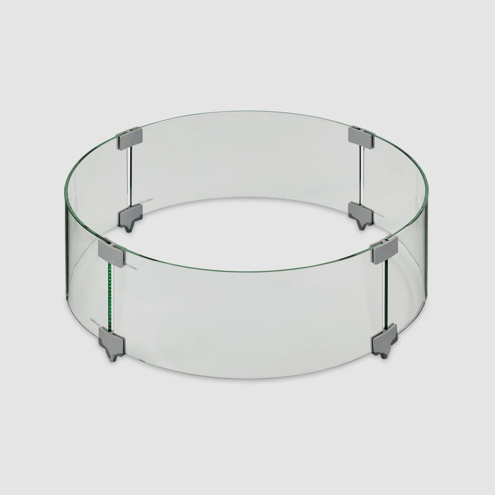 A 20-inch round glass wind guard with modern clip fastenings on a white background.