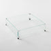 A 16x16 inch square glass wind guard with metal clips on a white background.