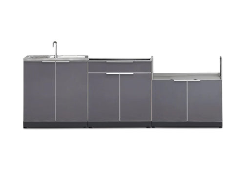 Outdoor Kitchen Aluminum Slate Gray 3-Piece Cabinet Set with sink in white background