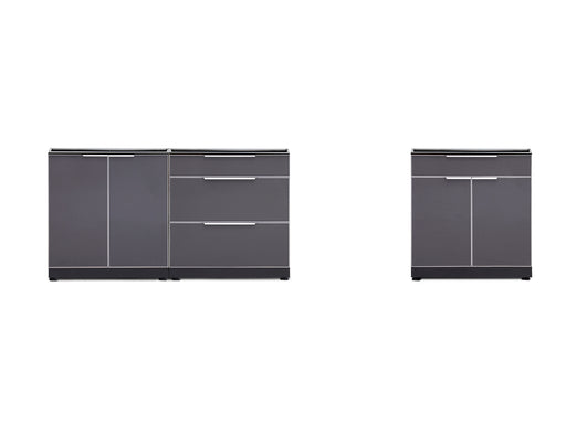 Outdoor Kitchen Aluminum Slate Gray 3-Piece Modular Cabinet Set in white background