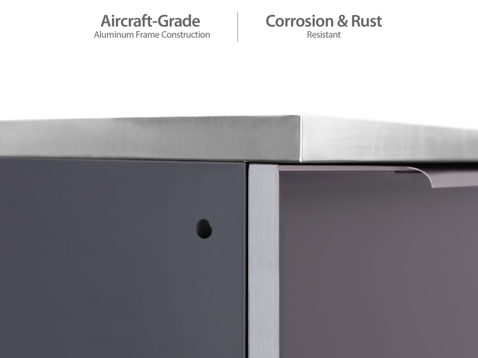 Frame detail of Outdoor Kitchen Aluminum Slate Gray Cabinet featuring Aircraft-grade and corrosion & rust-resistant frame