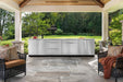 Outdoor Kitchen Stainless Steel	Cabinet Set in the patio with two chairs and cushions
