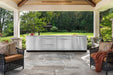 Outdoor Kitchen Stainless Steel Cabinet Set in the patio with two chairs and cushions