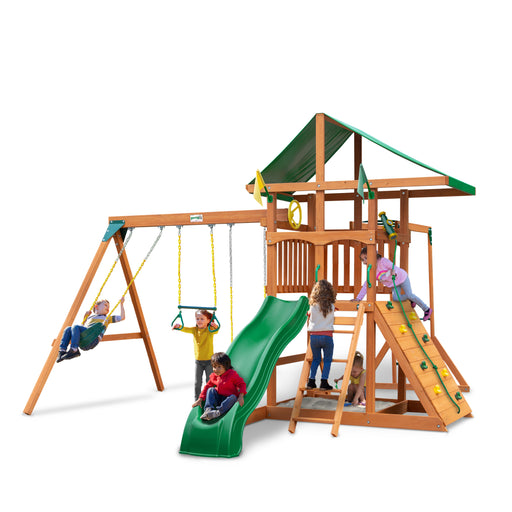 Gorilla Playsets Outing With Monkey Bars Swing Set with kids in a studio