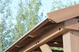 Close-up of the corner post and roof details of the 14x12 Yardistry Meridian Pavilion.