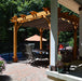  Poolside Outdoor Living Today 10x16 Pergola with Retractable Canopy and patio furniture.