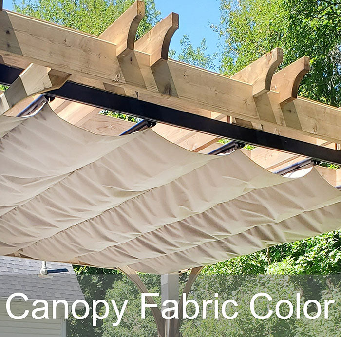 Outdoor Living Today Pergola with Retractable Canopy 12×20 displaying customizable canopy fabric color.
