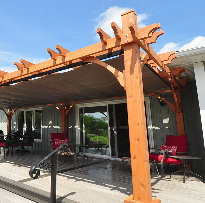 Outdoor Living Today Pergola with Retractable Canopy 12×20 providing elegant deck coverage.