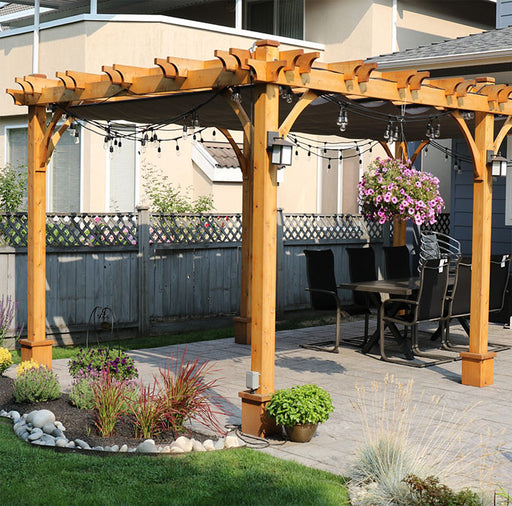 Outdoor Living Today Pergola with Retractable Canopy 12×20 creating a cozy garden nook.