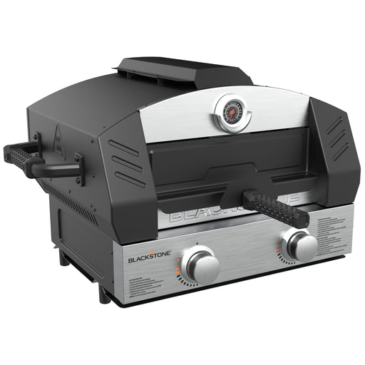 Black portable griddle with closed lid