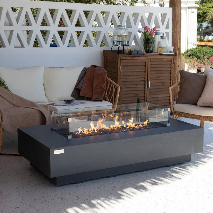 Elementi Plus Rectangular Fire Pit Table with wind screen