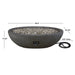 Dimensional illustration of the 58-inch Riverside Oval Propane Fire Pit with hose attachment