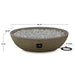 Dimensional display of Real Flame Riverside oval propane fire pit bowl, with hose length and bowl measurements