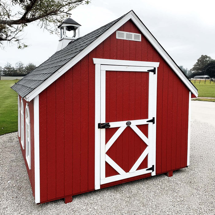 The rear view of the Stratford Schoolhouse Playhouse by Little Cottage Company.