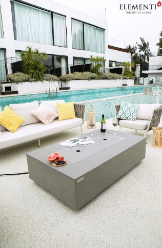 Meteora Rectangular Concrete Fire Pit Table beside a pool