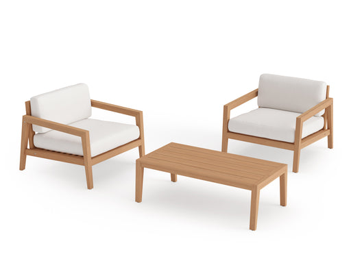 Rhodes	3 Piece Chat Set with Coffee Table	Natural Teak	Canvas Natural	in white background