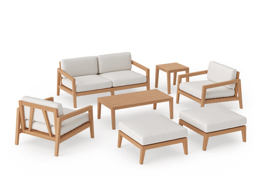 Rhodes	6 Seater Chat Set	Natural Teak	Canvas Natural	in white background