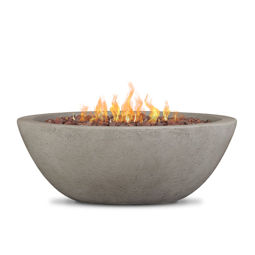 Lively flames in Real Flame Riverside Round Propane Gas Fire Pit C539LP-GLG-Riverside with fire in white background