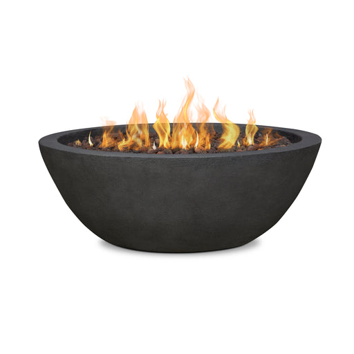 Lively flames in Real Flame Riverside Round Propane Gas Fire Pit with fire in white background