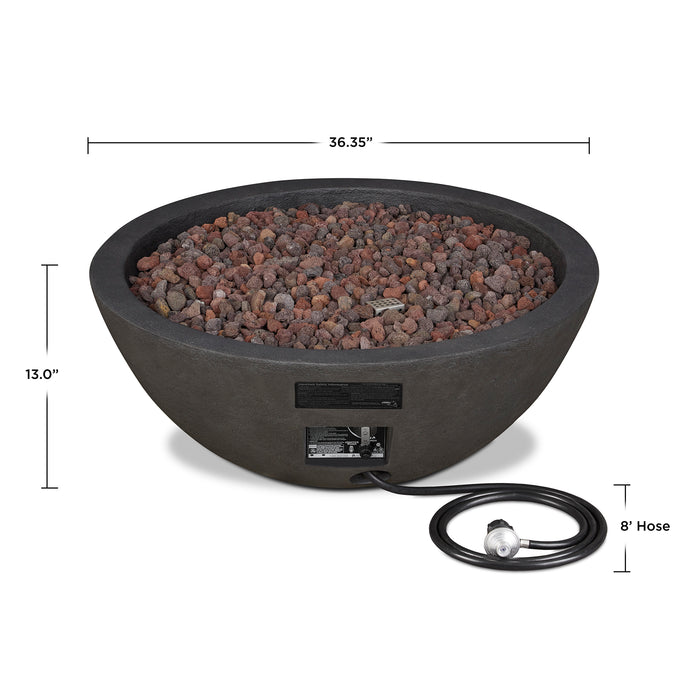 Dimensions and hose length of the Real Flame Riverside Round Fire Pit C539LP-SHL dimensions