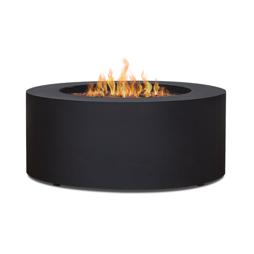 Real Flame Aegean Round Fire Pit Table with Active Flames C9815LP-BLK in white background