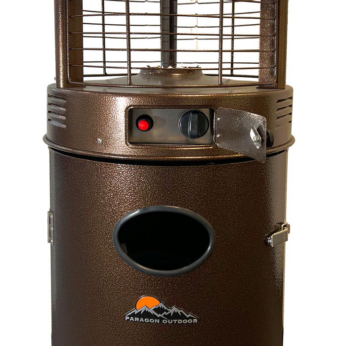 Close-up of the electronic ignition system on the bronze Vulcan Round Flame Tower Heater