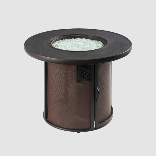 The Fire Pit Table unlit, highlighting its shape and composite top.