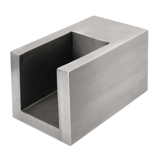 The Outdoor Plus stainless steel 6-inch U-shaped scupper, showcasing a sleek finish for contemporary water feature installations in white background