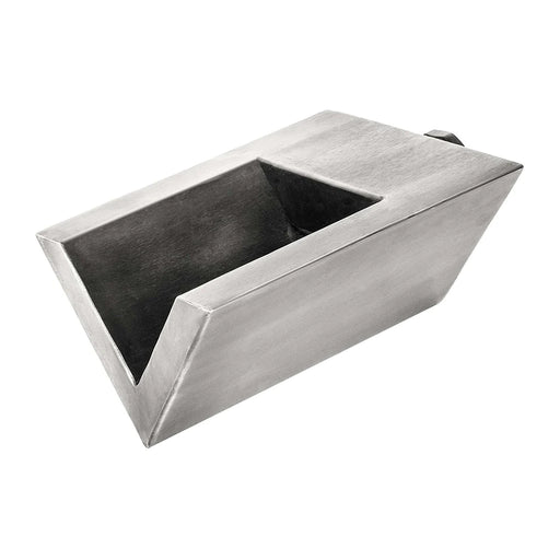 Silver 6-inch V-shaped water feature scupper from Outdoor Plus, perfect for modern pool and fountain designs, in white background