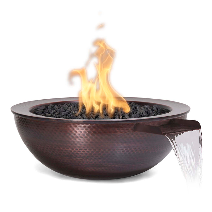 27" Round Sedona Hammered Copper Fire & Water Bowl, with fire and water, in white background