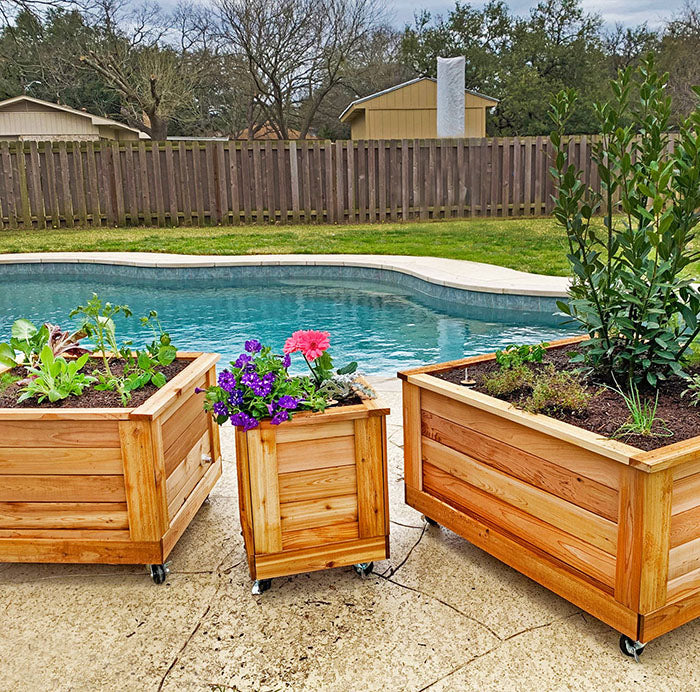 Outdoor Living Today Self Watering Planter 1×1 bursting with colorful flowers.