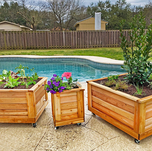 Outdoor Living Today Self Watering Planter 2×2 enhancing a backyard pool area.