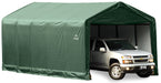 ShelterLogic ShelterTube 12 x 25 ft. Garage Green with large white pickup truck parked inside