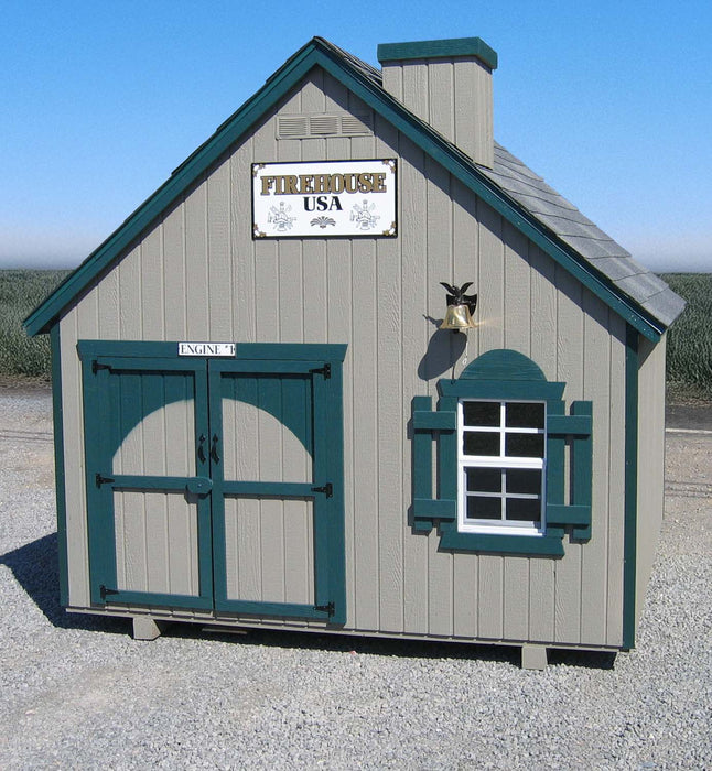Side view of The Firehouse Playhouse by Little Cottage Company.