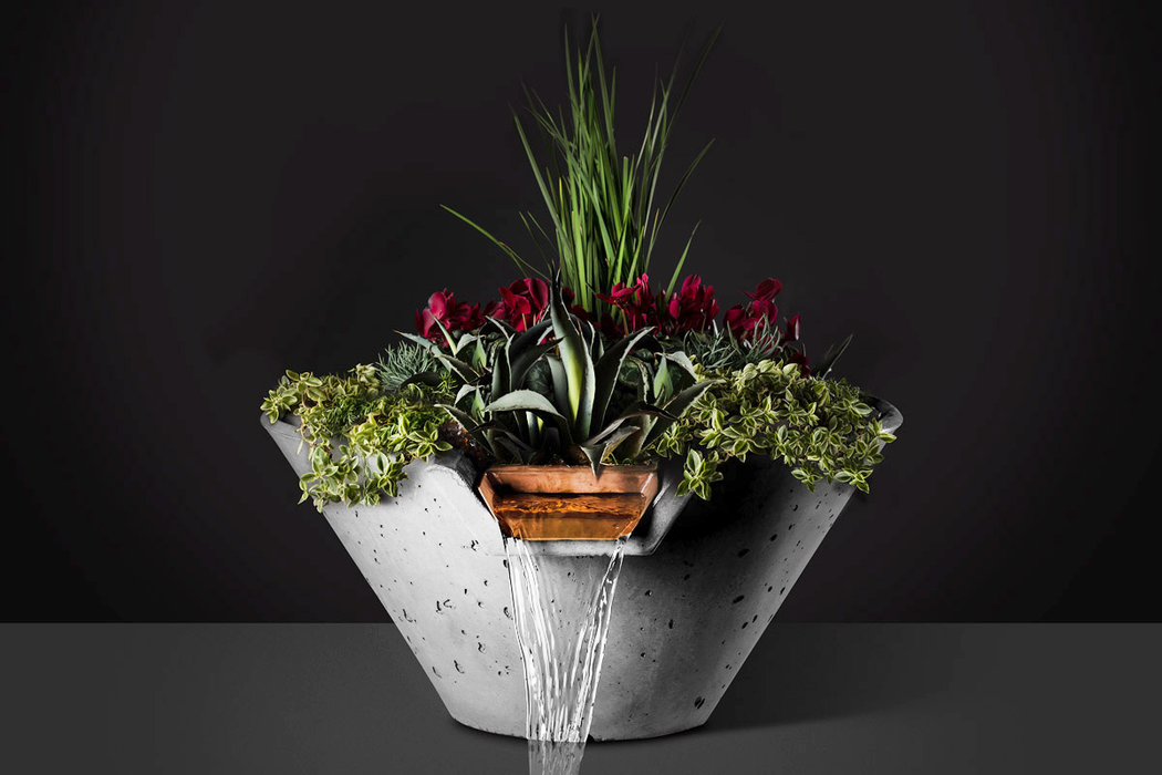 Circular fluid basin with water and plants in studio 