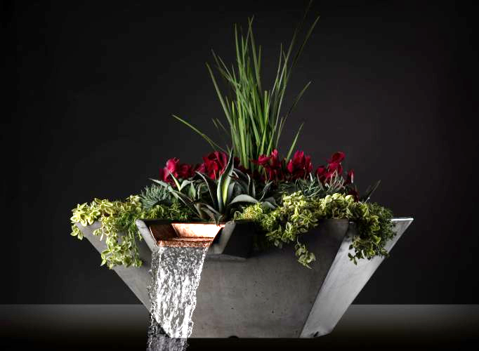 Planter basin and cascade water with  plants in studio