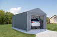 Sojag Everest Snow/Wind Rated Garage 12 x 25 ft. in Charcoal with SUV parked inside on a driveway