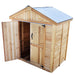 SpaceMaster 6x4 cedar wood shed with sturdy double doors and a durable metal roof, ready for outdoor placement.