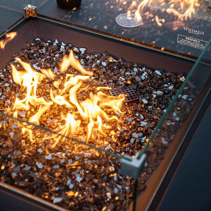 Elementi Plus Concrete Fire Pit Table glass on fire