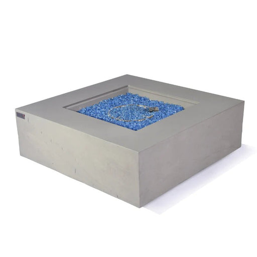 Elementi Plus Square Concrete Fire Pit with blue glass