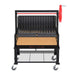 Interior view of the Sunterra Outdoor Argentine Rear Brasero Grills 48in with cart, featuring the open storage area and adjustable grilling grates.