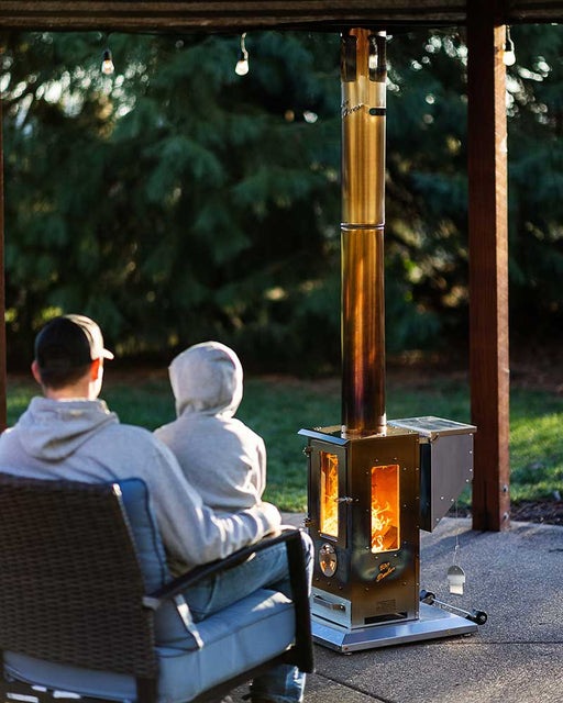 Timber Stoves Big Timber® Patio Heater with a man and kid