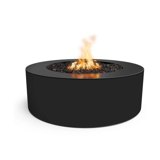 Black Unity Fire Pit Powder Coated Steel, lit in white background