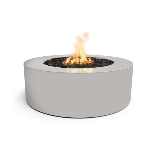 The Outdoor Plus's Unity Round Fire Pit in pewter, powder-coated steel in a white background